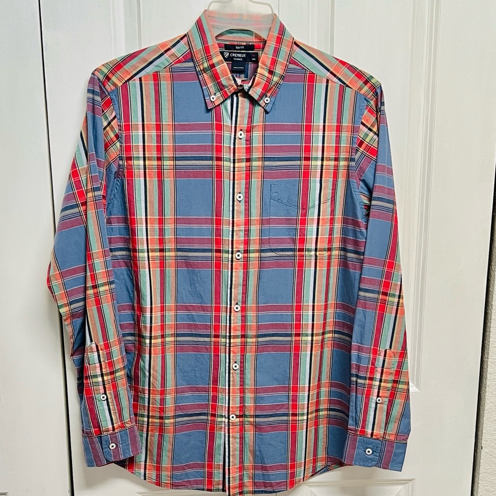 Daniel Cremieux Blue, Red & Green Plaid Button-Down Shirt Classic M Slim Fit